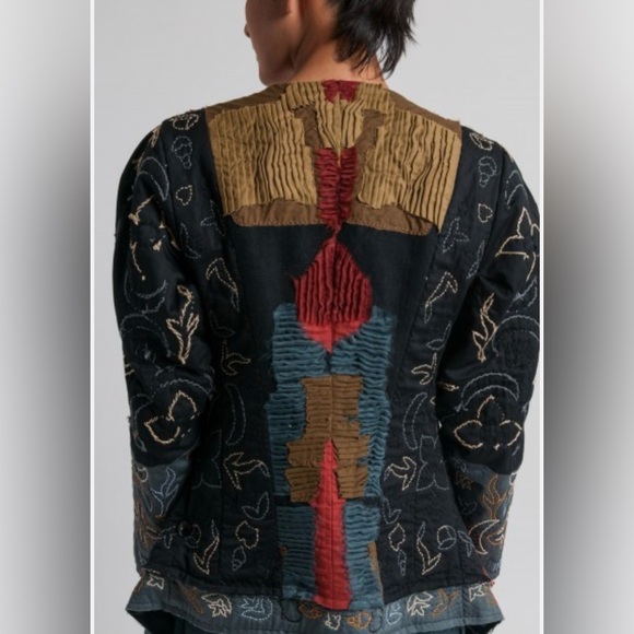 Urban Zen Patchwork Artisan Jacket M Linen Cotton Silk Hand Stitched Made In USA - Picture 4 of 10